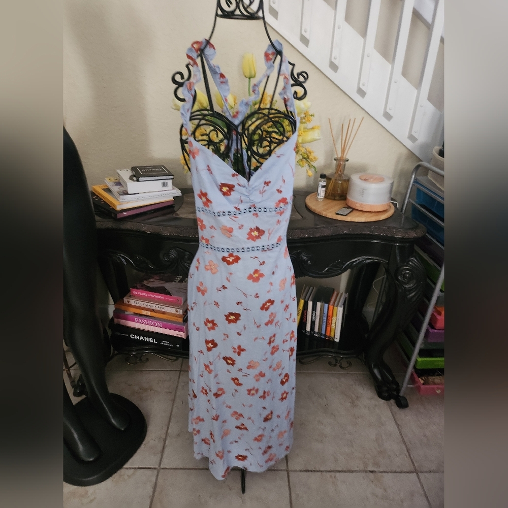 Zara floral ruffle sleeves midi dress criss cross back Size XS - Picture 2 of 4